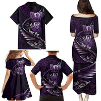 Personalised All Purple New Zealand Darts Family Matching Puletasi and Hawaiian Shirt Aoteroa Fern Maori Galaxy Style LT14 - Polynesian Pride