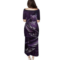 Personalised All Purple New Zealand Darts Family Matching Puletasi and Hawaiian Shirt Aoteroa Fern Maori Galaxy Style LT14 - Polynesian Pride