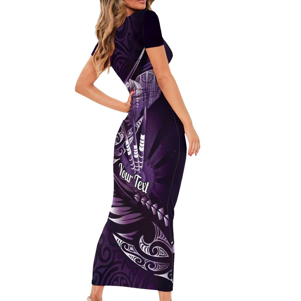 Personalised All Purple New Zealand Darts Family Matching Short Sleeve Bodycon Dress and Hawaiian Shirt Aoteroa Fern Maori Galaxy Style LT14 - Polynesian Pride