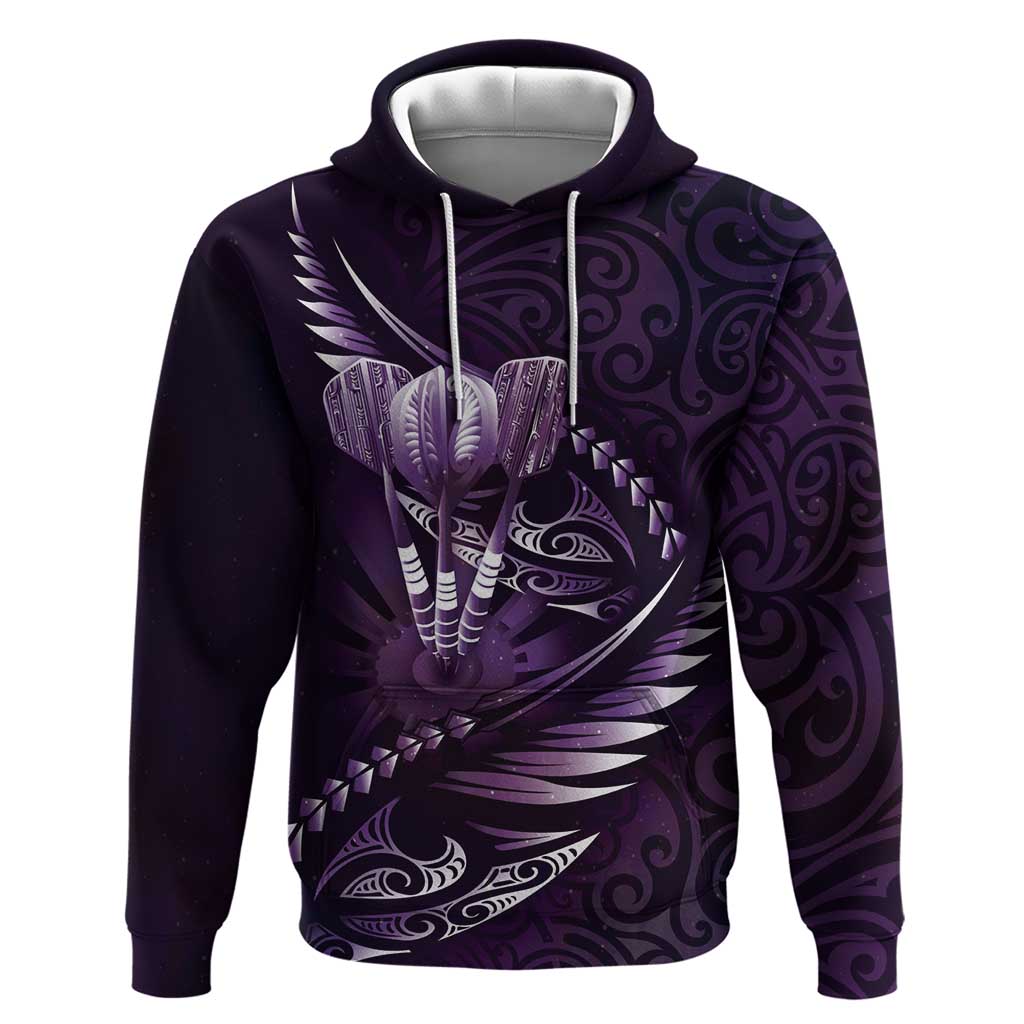 Personalised All Purple New Zealand Darts Hoodie Aoteroa Fern Maori Galaxy Style
