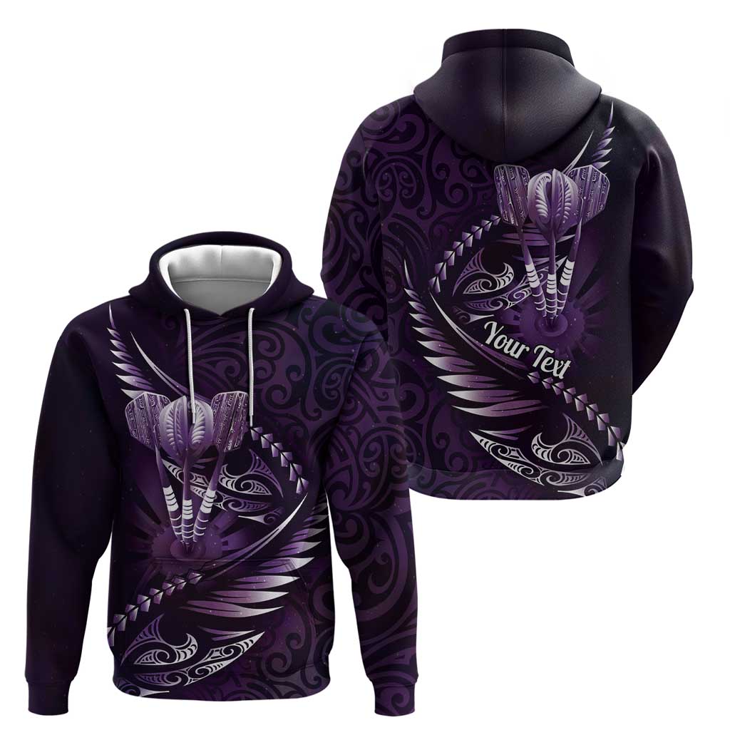 Personalised All Purple New Zealand Darts Hoodie Aoteroa Fern Maori Galaxy Style