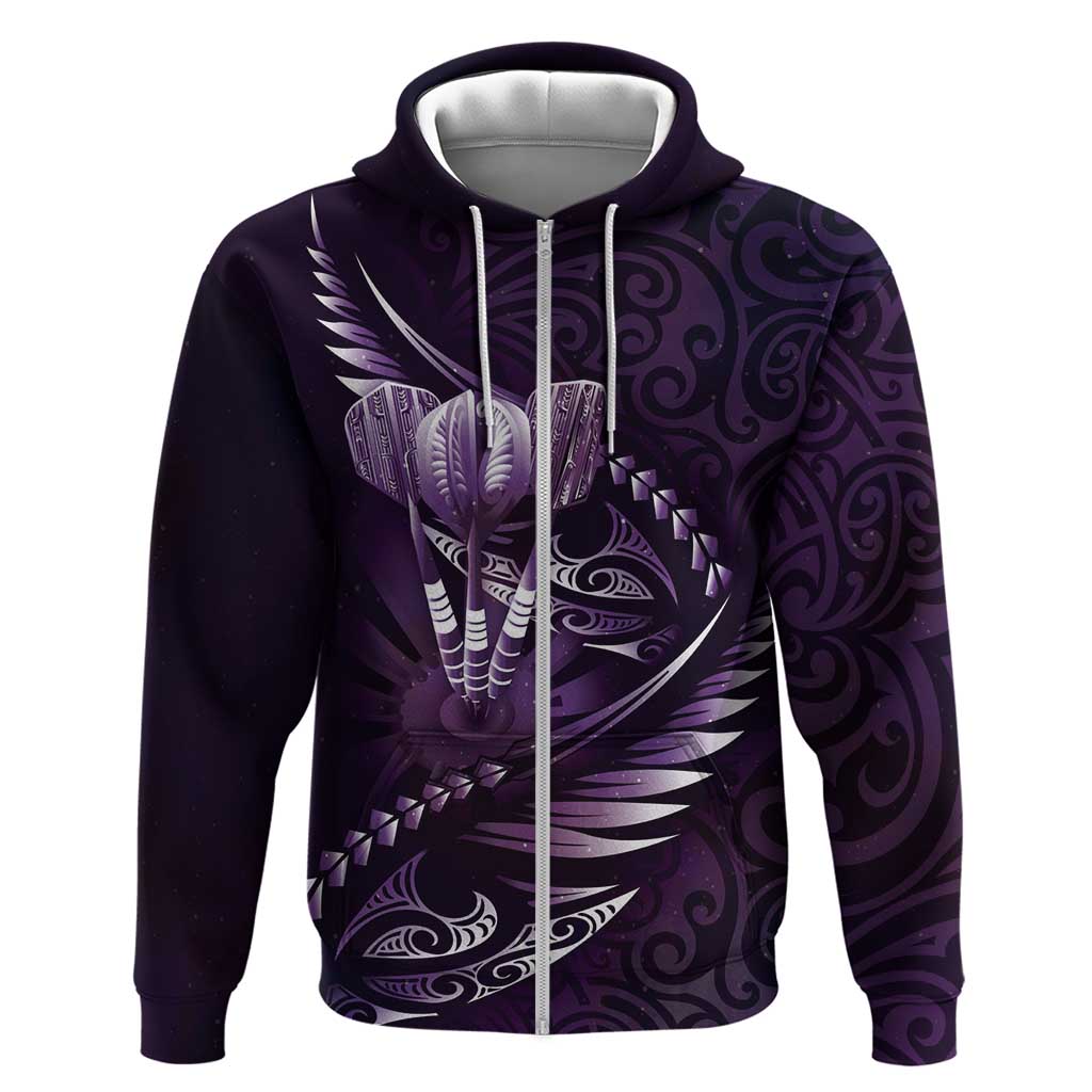 Personalised All Purple New Zealand Darts Hoodie Aoteroa Fern Maori Galaxy Style