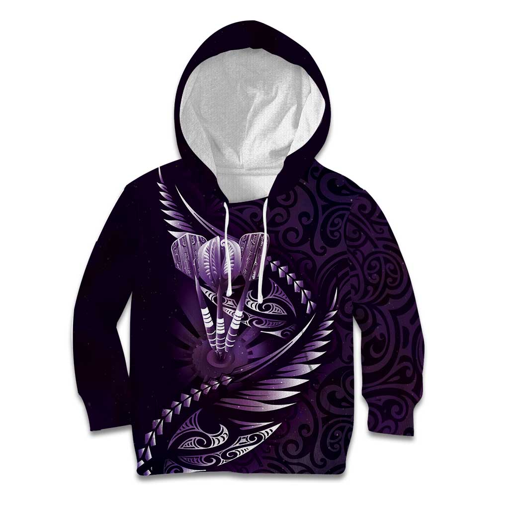 Personalised All Purple New Zealand Darts Kid Hoodie Aoteroa Fern Maori Galaxy Style