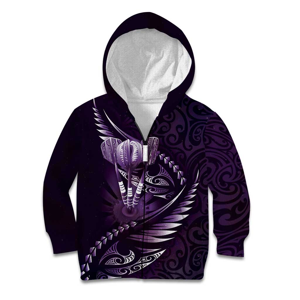 Personalised All Purple New Zealand Darts Kid Hoodie Aoteroa Fern Maori Galaxy Style LT14 Zip Hoodie Purple - Polynesian Pride