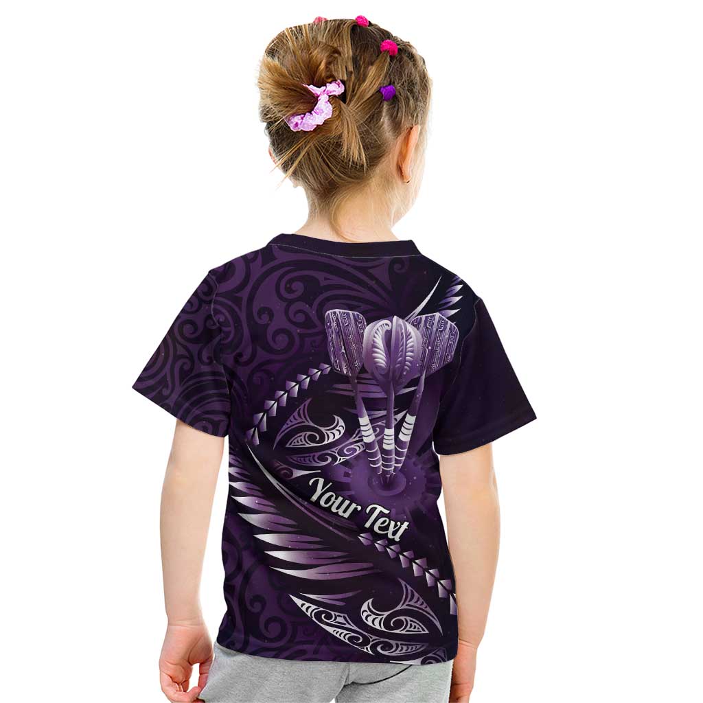 Personalised All Purple New Zealand Darts Kid T Shirt Aoteroa Fern Maori Galaxy Style LT14 - Polynesian Pride