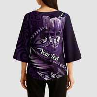 Personalised All Purple New Zealand Darts Kimono Sleeve Blouse Aoteroa Fern Maori Galaxy Style - Polynesian Pride