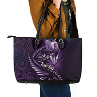 Personalised All Purple New Zealand Darts Leather Tote Bag Aoteroa Fern Maori Galaxy Style LT14 - Polynesian Pride