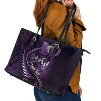 Personalised All Purple New Zealand Darts Leather Tote Bag Aoteroa Fern Maori Galaxy Style LT14 - Polynesian Pride