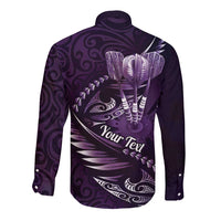 Personalised All Purple New Zealand Darts Long Sleeve Button Shirt Aoteroa Fern Maori Galaxy Style LT14 - Polynesian Pride