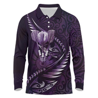 Personalised All Purple New Zealand Darts Long Sleeve Polo Shirt Aoteroa Fern Maori Galaxy Style LT14 Purple - Polynesian Pride