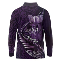 Personalised All Purple New Zealand Darts Long Sleeve Polo Shirt Aoteroa Fern Maori Galaxy Style LT14 - Polynesian Pride