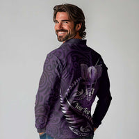 Personalised All Purple New Zealand Darts Long Sleeve Polo Shirt Aoteroa Fern Maori Galaxy Style LT14 - Polynesian Pride