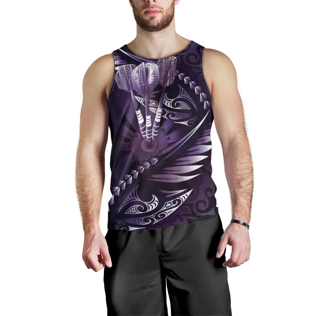 Personalised All Purple New Zealand Darts Men Tank Top Aoteroa Fern Maori Galaxy Style LT14 - Polynesian Pride