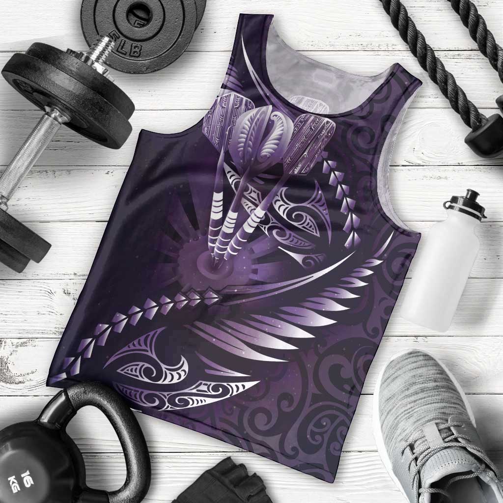 Personalised All Purple New Zealand Darts Men Tank Top Aoteroa Fern Maori Galaxy Style LT14 - Polynesian Pride