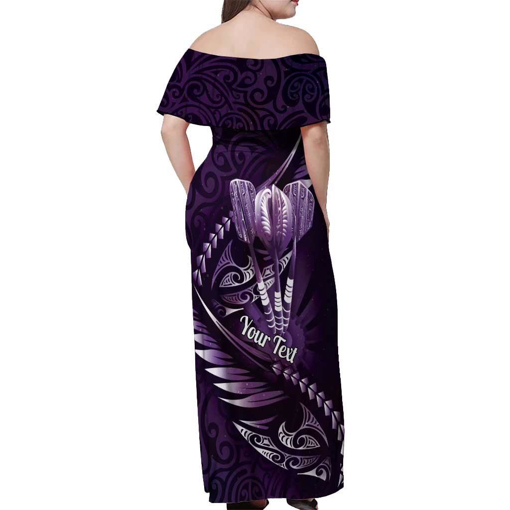 Personalised All Purple New Zealand Darts Off Shoulder Maxi Dress Aoteroa Fern Maori Galaxy Style LT14 - Polynesian Pride