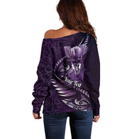 Personalised All Purple New Zealand Darts Off Shoulder Sweater Aoteroa Fern Maori Galaxy Style LT14 - Polynesian Pride