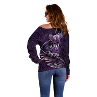 Personalised All Purple New Zealand Darts Off Shoulder Sweater Aoteroa Fern Maori Galaxy Style LT14 - Polynesian Pride