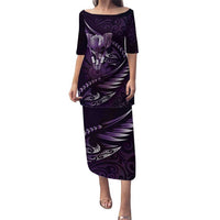 Personalised All Purple New Zealand Darts Puletasi Aoteroa Fern Maori Galaxy Style LT14 Long Dress Purple - Polynesian Pride