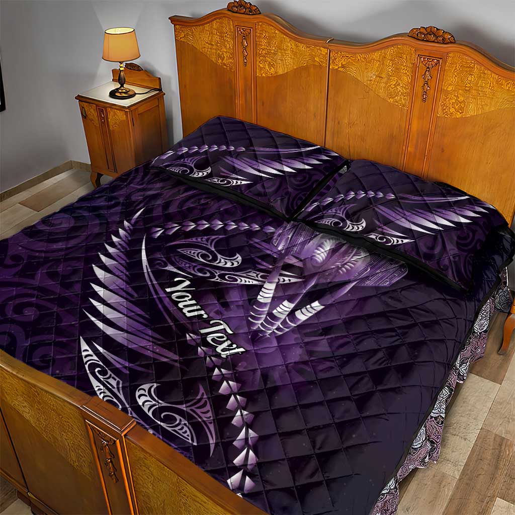 Personalised All Purple New Zealand Darts Quilt Bed Set Aoteroa Fern Maori Galaxy Style