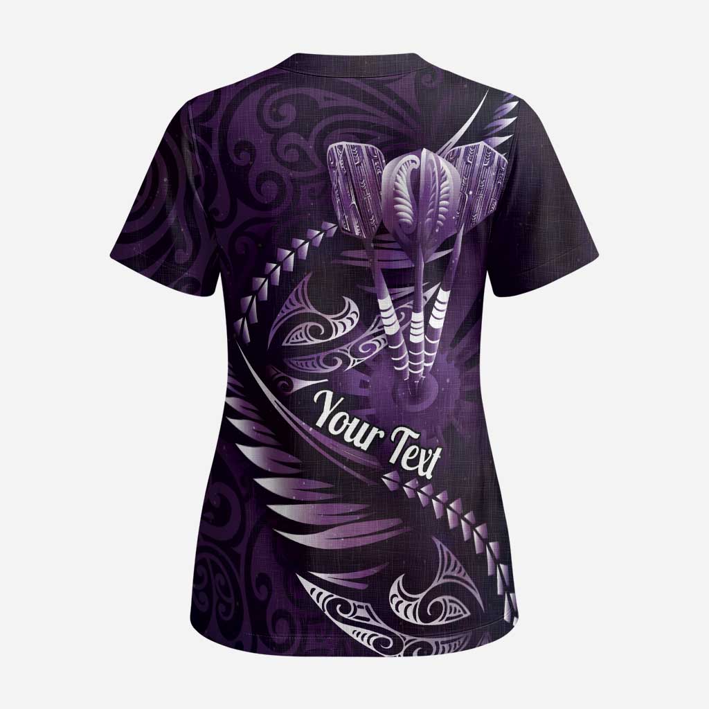 Personalised All Purple New Zealand Darts Scrub Top Aoteroa Fern Maori Galaxy Style - Polynesian Pride