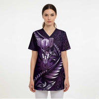 Personalised All Purple New Zealand Darts Scrub Top Aoteroa Fern Maori Galaxy Style - Polynesian Pride
