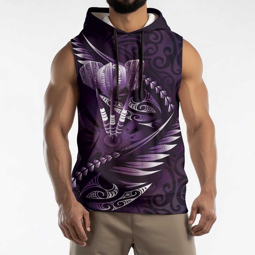 Personalised All Purple New Zealand Darts Sleeveless Hoodie Aoteroa Fern Maori Galaxy Style - Polynesian Pride