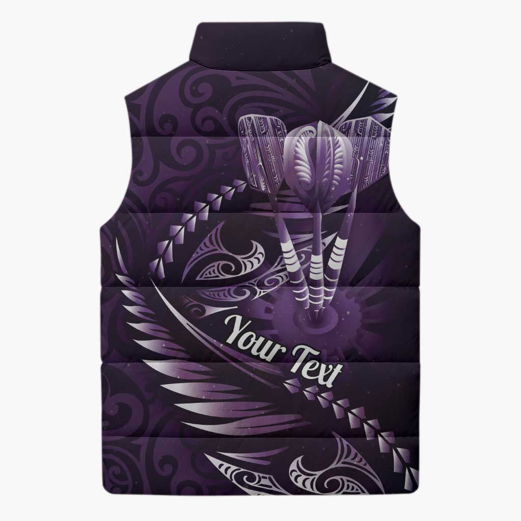 Personalised All Purple New Zealand Darts Sleeveless Puffer Jacket Aoteroa Fern Maori Galaxy Style - Polynesian Pride