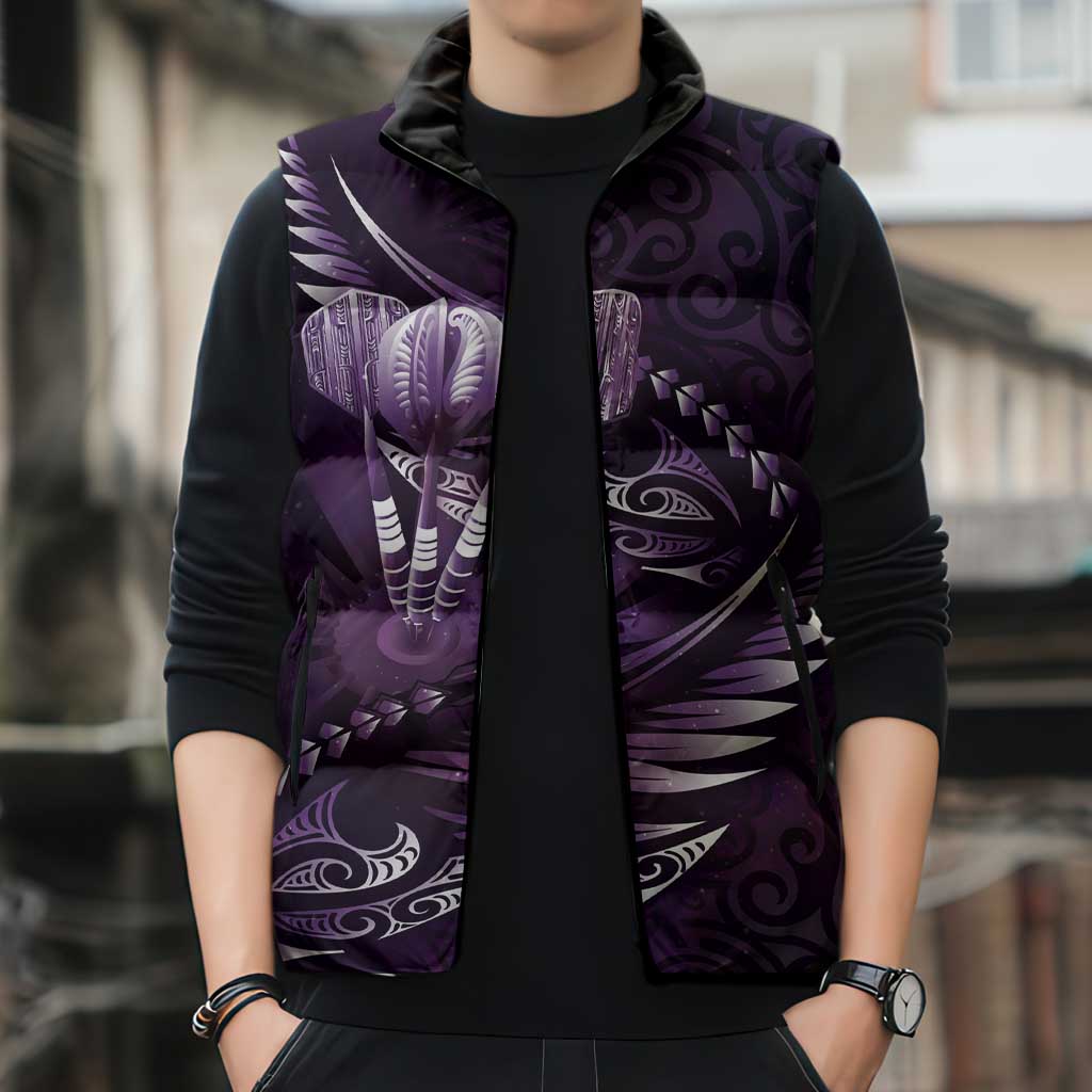 Personalised All Purple New Zealand Darts Sleeveless Puffer Jacket Aoteroa Fern Maori Galaxy Style - Polynesian Pride