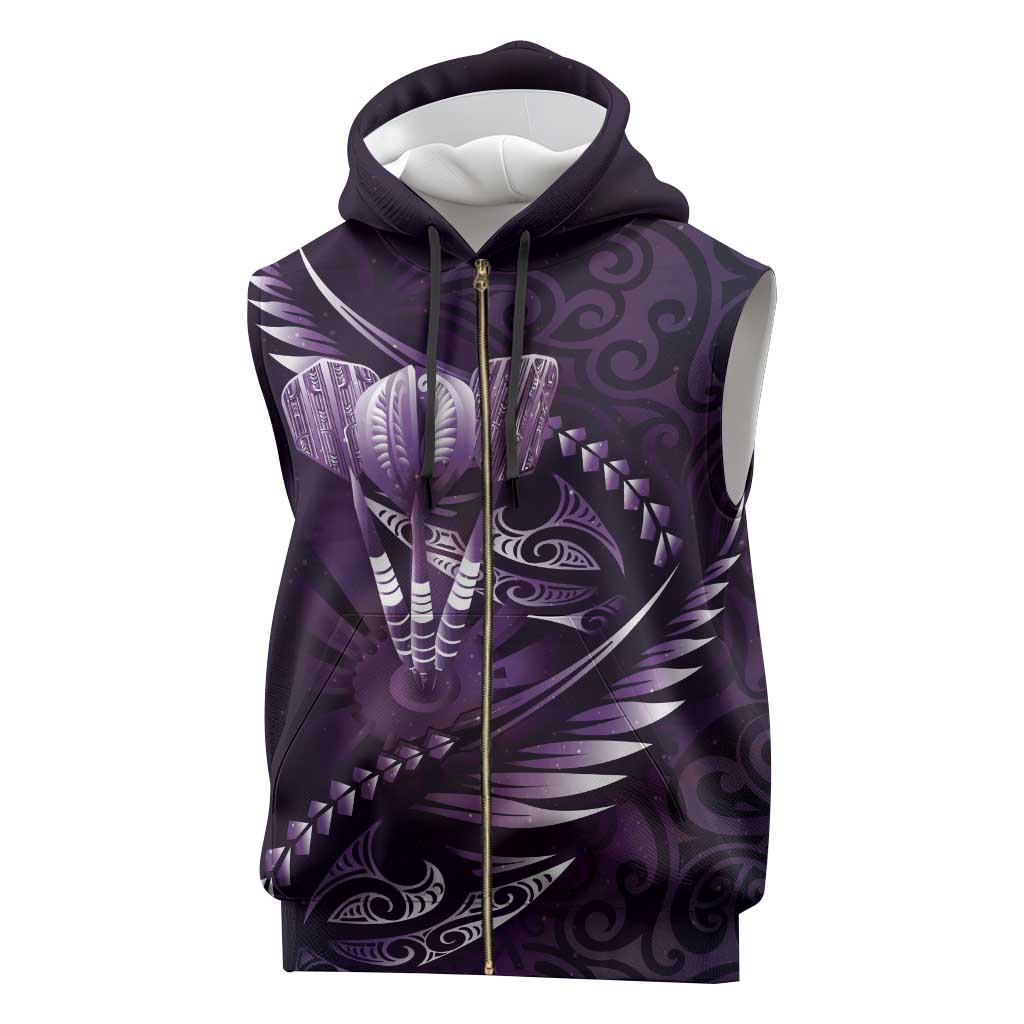 Personalised All Purple New Zealand Darts Sleeveless Zip Hoodie Aoteroa Fern Maori Galaxy Style - Polynesian Pride