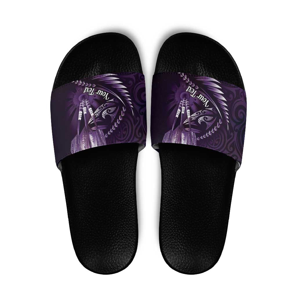 Personalised All Purple New Zealand Darts Slide Sandals Aoteroa Fern Maori Galaxy Style - Polynesian Pride