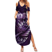 Personalised All Purple New Zealand Darts Summer Maxi Dress Aoteroa Fern Maori Galaxy Style LT14 Women Purple - Polynesian Pride