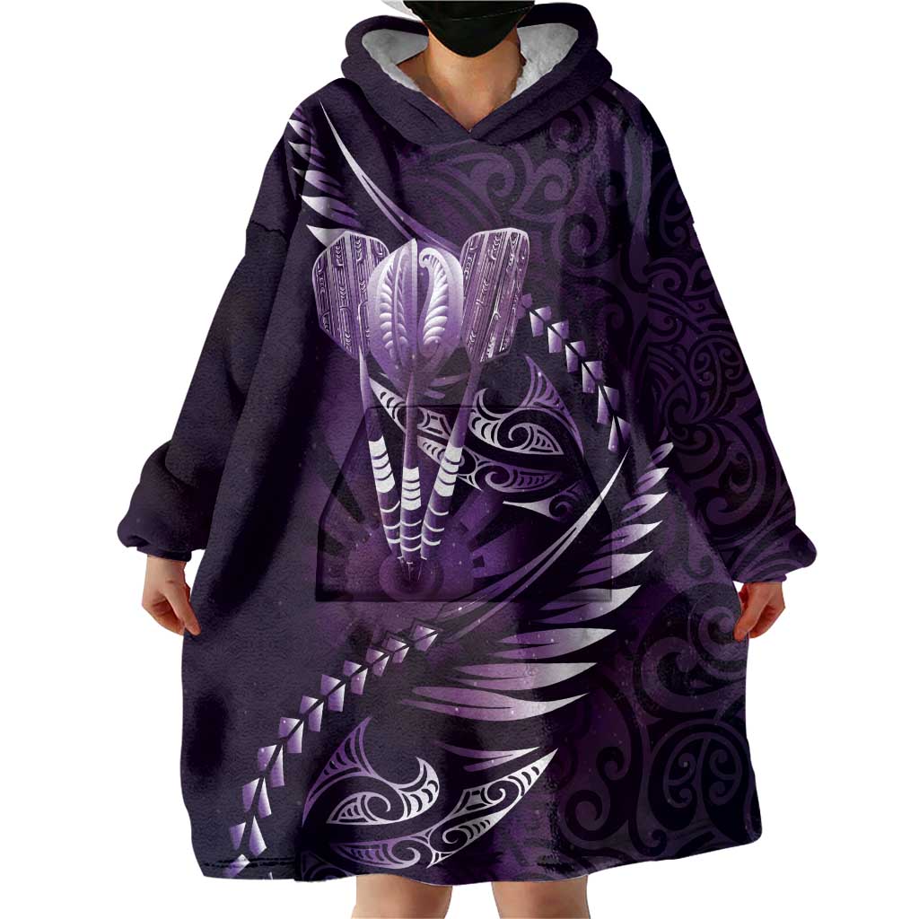Personalised All Purple New Zealand Darts Wearable Blanket Hoodie Aoteroa Fern Maori Galaxy Style LT14 - Polynesian Pride