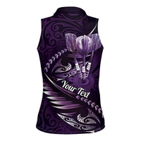 Personalised All Purple New Zealand Darts Women Sleeveless Polo Shirt Aoteroa Fern Maori Galaxy Style LT14 - Polynesian Pride