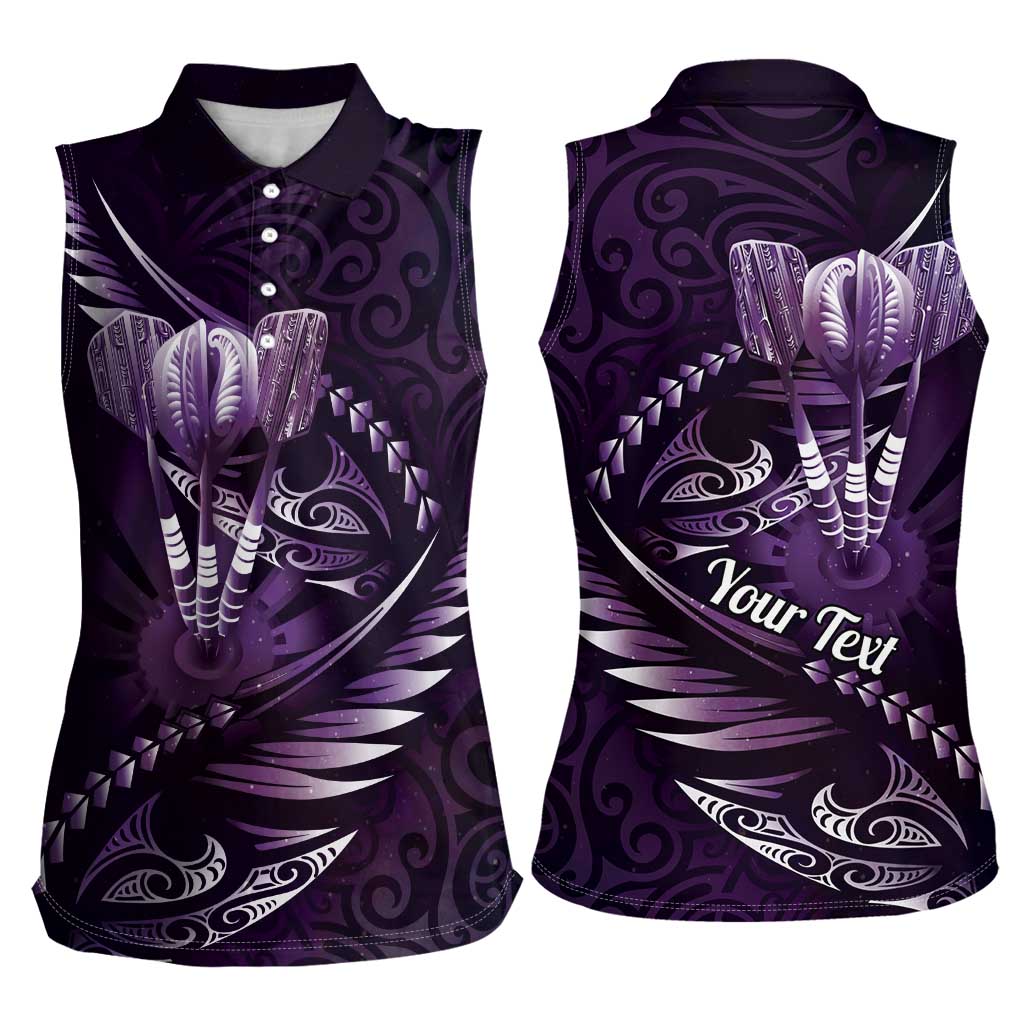 Personalised All Purple New Zealand Darts Women Sleeveless Polo Shirt Aoteroa Fern Maori Galaxy Style LT14 - Polynesian Pride
