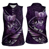 Personalised All Purple New Zealand Darts Women Sleeveless Polo Shirt Aoteroa Fern Maori Galaxy Style LT14 - Polynesian Pride