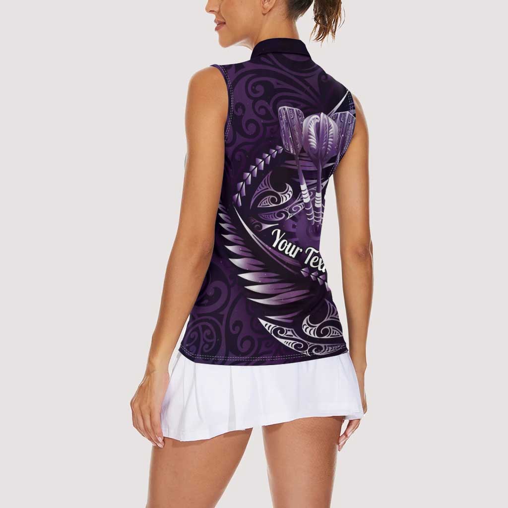 Personalised All Purple New Zealand Darts Women Sleeveless Polo Shirt Aoteroa Fern Maori Galaxy Style LT14 - Polynesian Pride