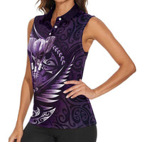 Personalised All Purple New Zealand Darts Women Sleeveless Polo Shirt Aoteroa Fern Maori Galaxy Style LT14 - Polynesian Pride
