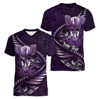Personalised All Purple New Zealand Darts Women V-Neck T-Shirt Aoteroa Fern Maori Galaxy Style LT14 - Polynesian Pride