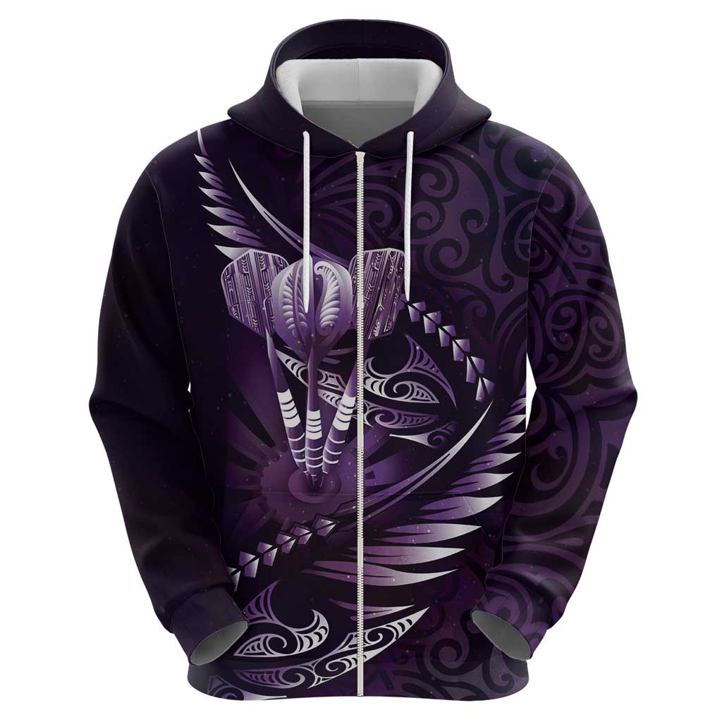 Personalised All Purple New Zealand Darts Zip Hoodie Aoteroa Fern Maori Galaxy Style LT14 - Polynesian Pride