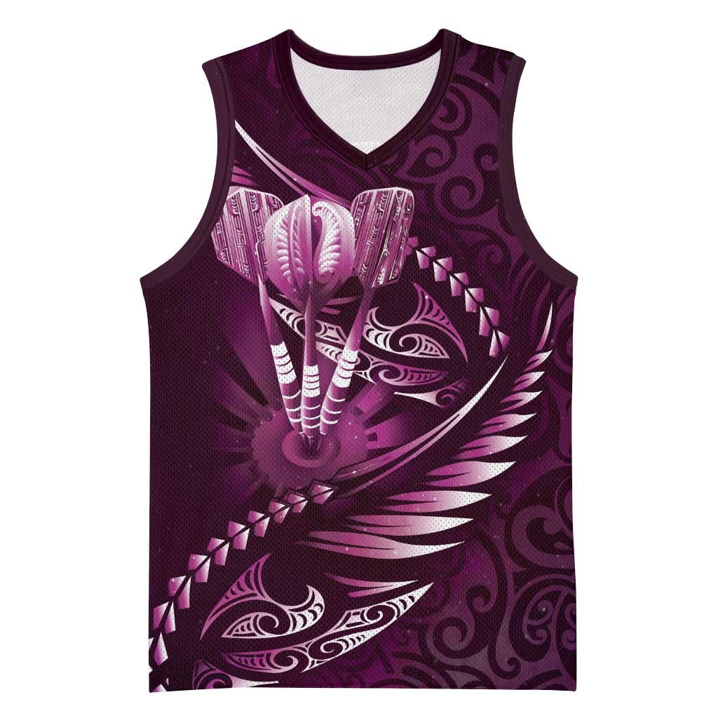 Personalised All Pink New Zealand Darts Basketball Jersey Aoteroa Fern Maori Galaxy Style - Polynesian Pride