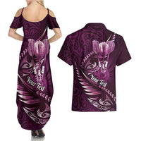 Personalised All Pink New Zealand Darts Couples Matching Summer Maxi Dress and Hawaiian Shirt Aoteroa Fern Maori Galaxy Style LT14 - Polynesian Pride