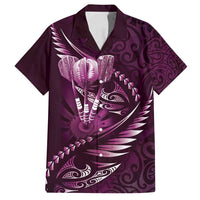 Personalised All Pink New Zealand Darts Family Matching Long Sleeve Bodycon Dress and Hawaiian Shirt Aoteroa Fern Maori Galaxy Style LT14 Dad's Shirt - Short Sleeve Pink - Polynesian Pride
