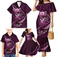 Personalised All Pink New Zealand Darts Family Matching Mermaid Dress and Hawaiian Shirt Aoteroa Fern Maori Galaxy Style LT14 - Polynesian Pride