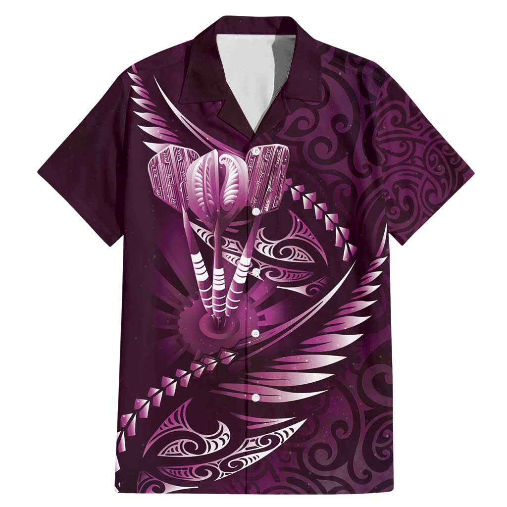 Personalised All Pink New Zealand Darts Family Matching Mermaid Dress and Hawaiian Shirt Aoteroa Fern Maori Galaxy Style LT14 Dad's Shirt - Short Sleeve Pink - Polynesian Pride