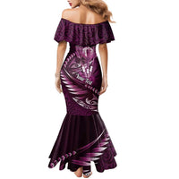 Personalised All Pink New Zealand Darts Family Matching Mermaid Dress and Hawaiian Shirt Aoteroa Fern Maori Galaxy Style LT14 - Polynesian Pride