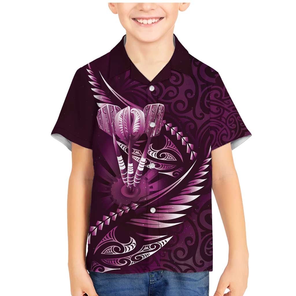 Personalised All Pink New Zealand Darts Family Matching Mermaid Dress and Hawaiian Shirt Aoteroa Fern Maori Galaxy Style LT14 Son's Shirt Pink - Polynesian Pride