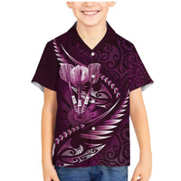Personalised All Pink New Zealand Darts Family Matching Mermaid Dress and Hawaiian Shirt Aoteroa Fern Maori Galaxy Style LT14 Son's Shirt Pink - Polynesian Pride