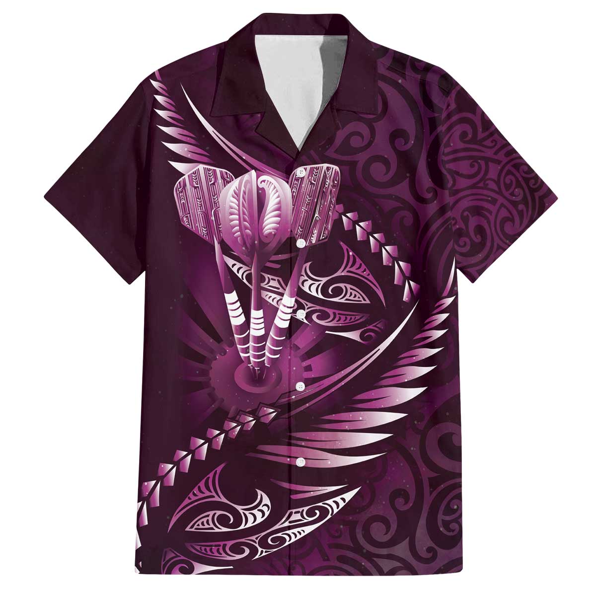 Personalised All Pink New Zealand Darts Family Matching Off The Shoulder Long Sleeve Dress and Hawaiian Shirt Aoteroa Fern Maori Galaxy Style LT14 Dad's Shirt - Short Sleeve Pink - Polynesian Pride