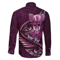 Personalised All Pink New Zealand Darts Family Matching Off Shoulder Short Dress and Hawaiian Shirt Aoteroa Fern Maori Galaxy Style LT14 - Polynesian Pride