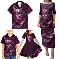 Personalised All Pink New Zealand Darts Family Matching Puletasi and Hawaiian Shirt Aoteroa Fern Maori Galaxy Style LT14 - Polynesian Pride